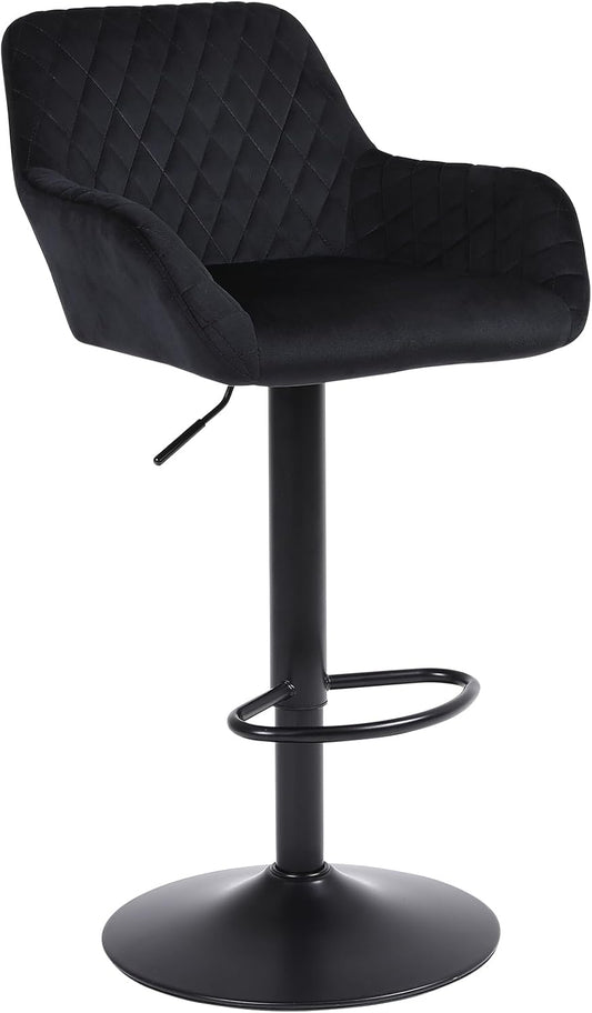 ralex-chair Barkrukken set van 1, in hoogte verstelbare fluwelen stof draaibare barkruk, ontbijt eetkamerstoelen met rugleuning en armleuning voor bar, toonbank en keuken, Zwart