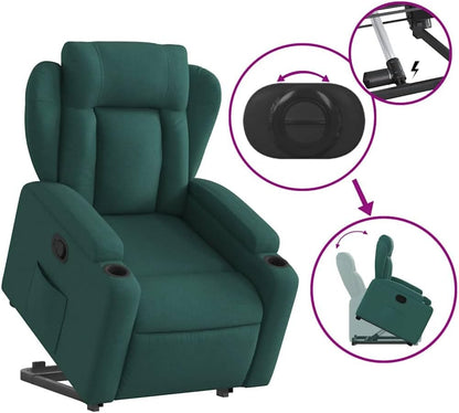 Relaxstoel met Opstahulp – Tv-Stoel – Ligstoel – Relaxfauteuil – Stoel Met Kantelsysteem – Elektrische Opstahulp – Handmatig Verstelbare Ligfunctie – Donkergroen Stof