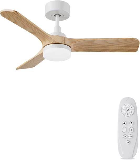 Houten plafondventilator met licht, 30 W, ultra-stille DC-motor, diameter 90 cm, met 3 omkeerbare vleugels, afstandsbediening met geheugenfunctie, 6 snelheden, dimbaar, plafondventilator