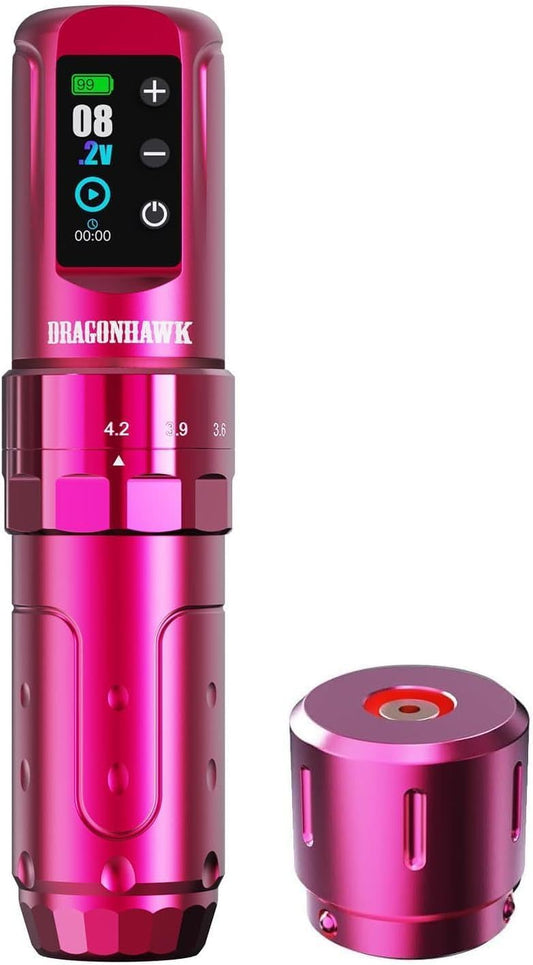 Dragonhawk L3 Cordless/Cord Tattoo Gun Rotary Pen Machine, Powerful Mcore-L Tattoo Motor, 7 Strokes Length 2,000mAh Battery Power Supply Pink Color for Pro Artists Pink Color