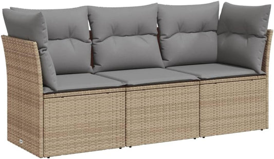 vidaXL 3-Piece Lounge Set with Cushions Poly Rattan Beige, Garden Set, Garden Furniture, Patio Set, Garden Furniture, Lounge Sofa, Lounge Set Garden - QUORE