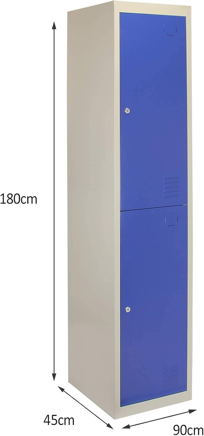 Monster Shop 3 x Blue 2 Door Metal Storage Lockers, Red & Grey Steel Lockable Unit, Staff Gym School Locker Room - QUORE