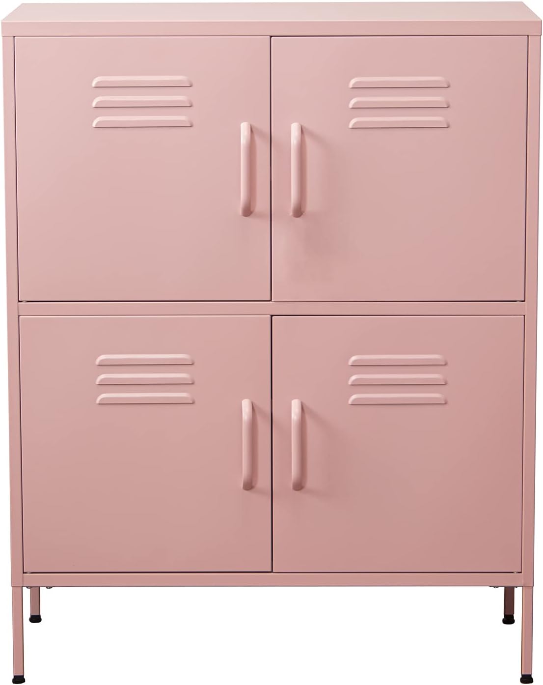 Sideboard met 4 deuren met ventilatieopeningen van metaal in roze, 80 x 35 x 102 cm, hoogte: 15 cm