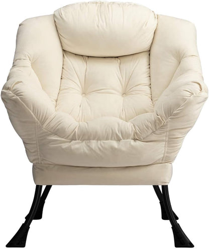 HollyHOME Relax Fauteuil Woonkamer Stoel Slaapkamer Stoel Lounge Stoel met Armleuningen Leesstoel Accentstoel met Stalen Frame, Beige
