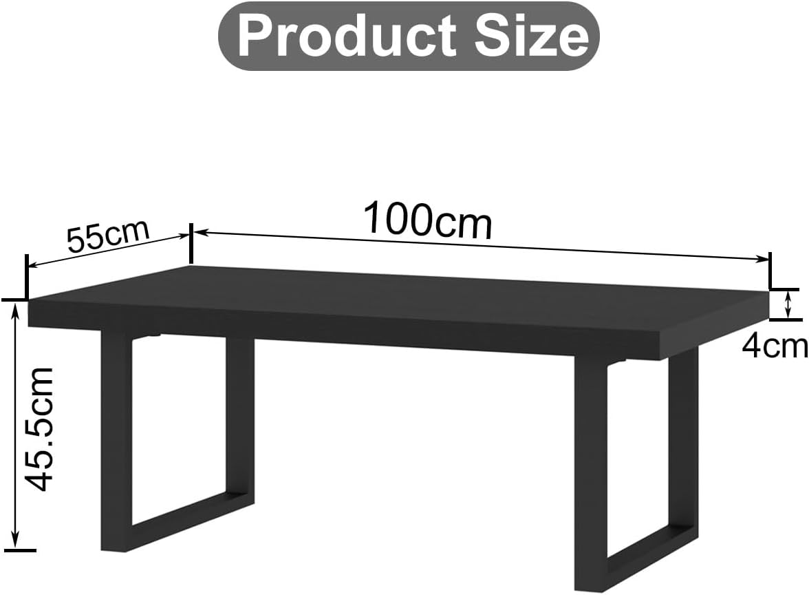 Zwarte salontafel van hout met metalen frame, stabiel en modern, salontafel voor koffie en laptop, 100 l x 55 D x 45,5 cm, vintage stijl