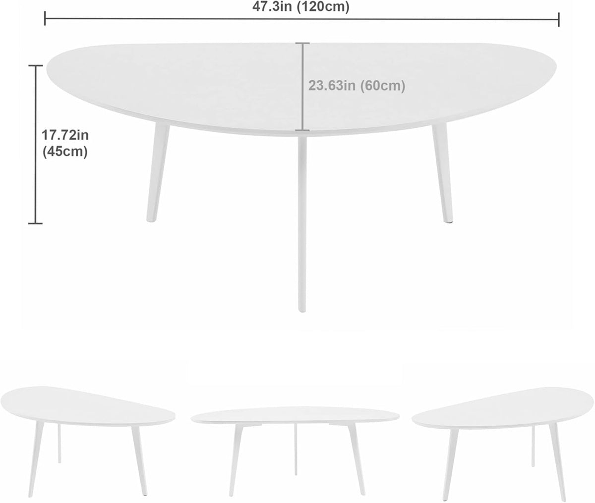 PHOENANCEE Lage Ovale Salontafel, Mid Century Moderne Salontafels voor Woonkamer, Massief Houten Mango Tafelblad en Eiken Houten Tafelpoten, 120 cm, W it
