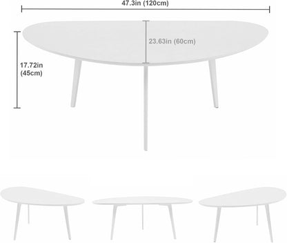 PHOENANCEE Lage Ovale Salontafel, Mid Century Moderne Salontafels voor Woonkamer, Massief Houten Mango Tafelblad en Eiken Houten Tafelpoten, 120 cm, W it