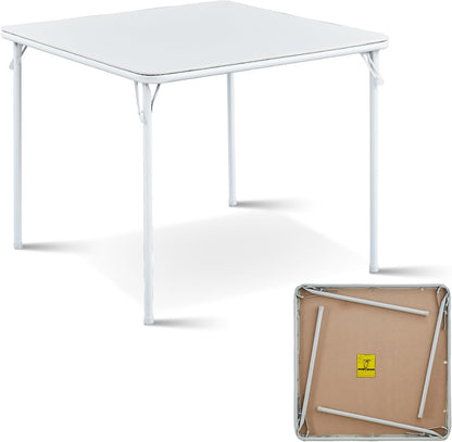 Vierkante klaptafel, draagbaar, robuuste kaarttafel met vinylplaat, voor binnen en buiten, opvouwbare tafel voor feest, picknick, camping, kantoor en evenementen (wit)