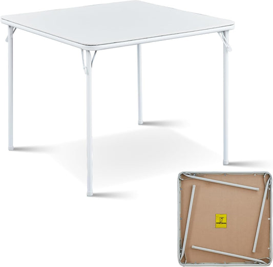 Vierkante klaptafel, draagbaar, robuuste kaarttafel met vinylplaat, voor binnen en buiten, opvouwbare tafel voor feest, picknick, camping, kantoor en evenementen (wit)