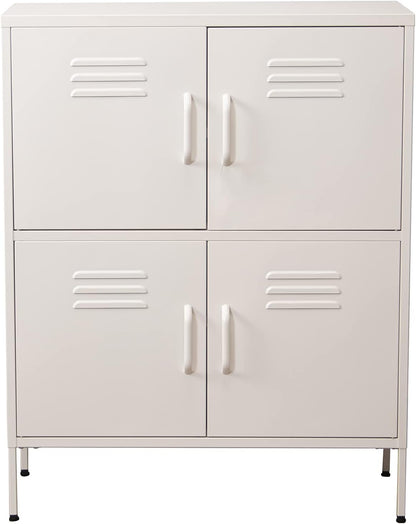DRW Dressoir met 4 deuren met ventilatieopeningen van metaal, wit, 80 x 35 x 102 cm, hoogte: 15 cm