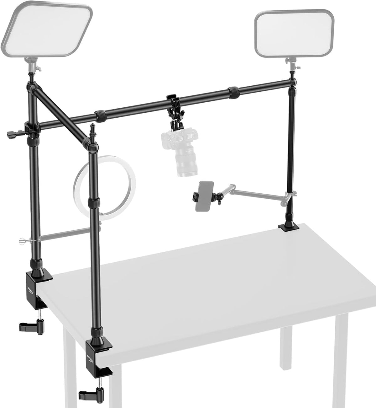 NEEWER Overhead Camera Mount Rig met Dual Ball Head Super Klem/Telefoon Houder/C Klem voor Desktop Top Down Shots, Metalen Multi Device Mount Platform voor Fotografie Live Streaming Video Making,