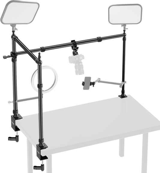 NEEWER Overhead Camera Mount Rig met Dual Ball Head Super Klem/Telefoon Houder/C Klem voor Desktop Top Down Shots, Metalen Multi Device Mount Platform voor Fotografie Live Streaming Video Making,