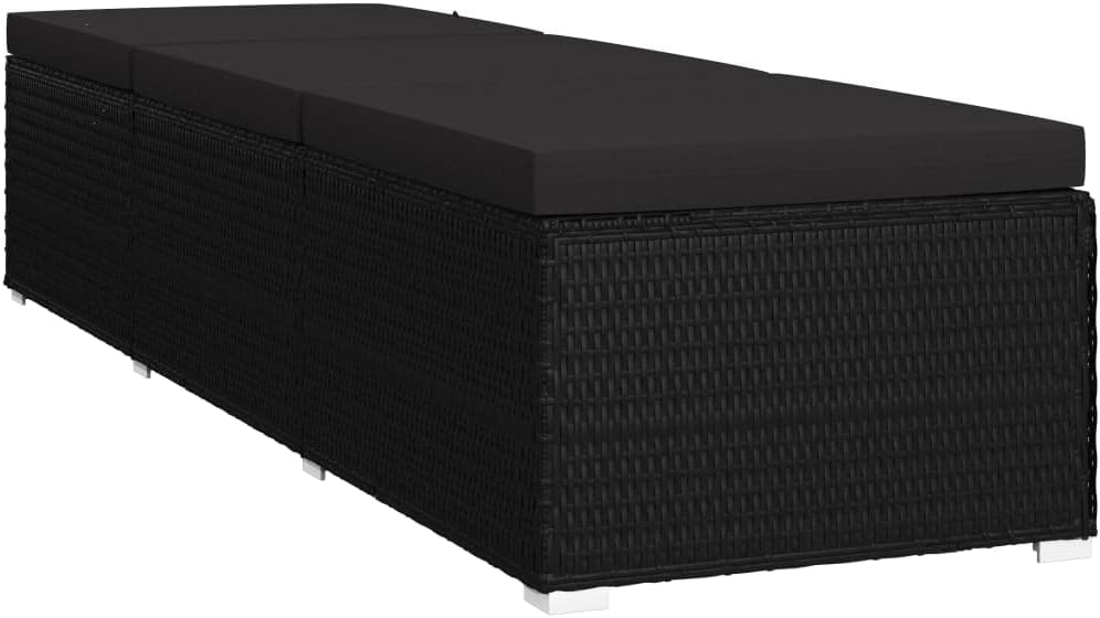 vidaXL Sunbed with Cushion Sun lounger Loungebed Bed Lounger Cushion Lounge Chair Garden Furniture Garden Chair Garden Bed Sunbeds Garden Poly Rattan Black - QUORE