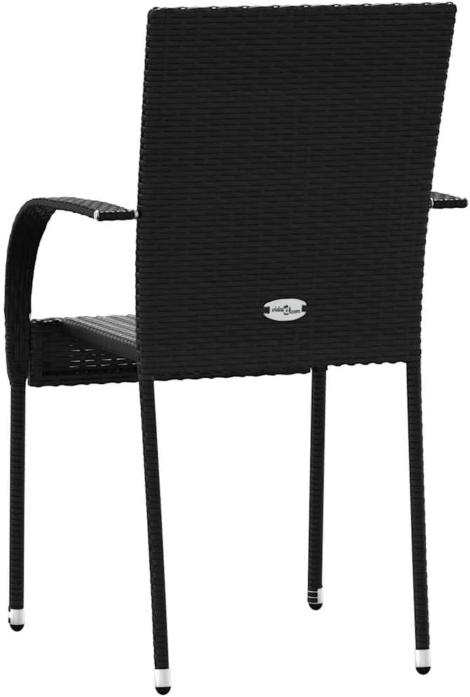 Stackable Garden Chairs Set of 6 Poly Rattan Black Balcony Chair Patio Chairs Dining Chairs for Patio Garden Balcony - QUORE