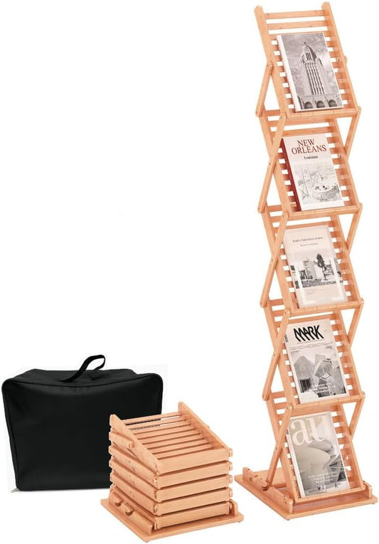 Opvouwbare brochurestandaard van bamboehout – Brochurehouder, flyerstandaard, tijdschriftenstandaard, folderstandaard – Geschikt voor A4-formaat – Verstelbaar in 99 of 145 cm