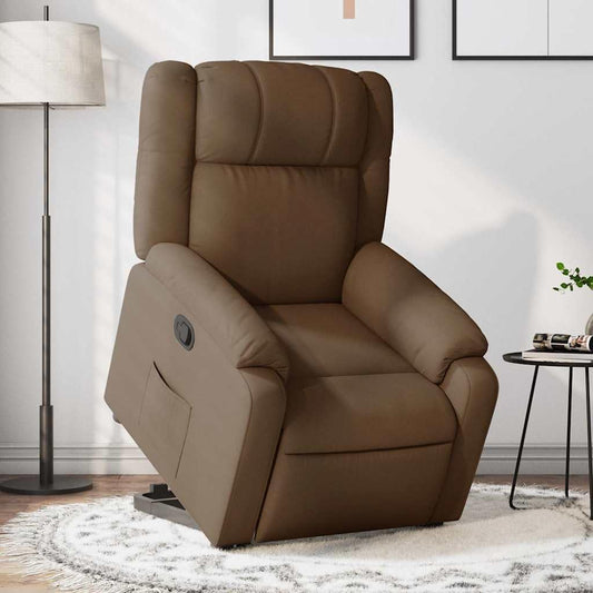 Relaxstoel Met Opstahulp – Tv-Stoel – Ligstoel – Relaxfauteuil – Enkel Ligstoel – Elektrische Opstahulp – Handmatig Verstelbare Ligfunctie – Bruine Stof – Stevig Frame