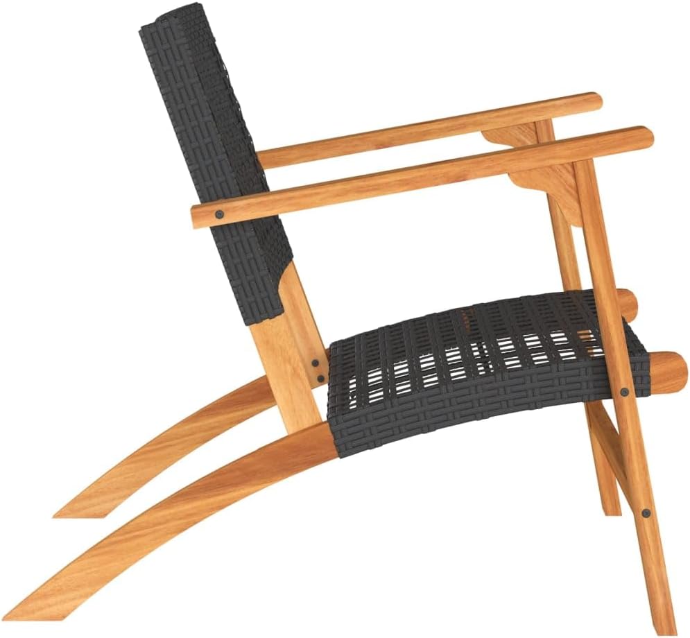 365868 Garden Chairs, Pack of 2 Acacia Wood and Synthetic Rattan, Black Garden Chair, Patio Chairs - QUORE