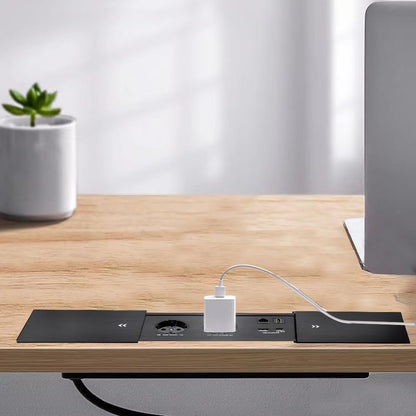 Connectiviteits-box, conferentietafel, power box met 2 stopcontacten + 1 USB-A en type C-oplader + 1 CAT6+ 1 HDMI/USB-C gegevens (zwart) (sliding)