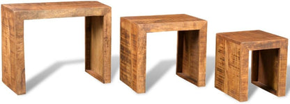 Mango wood matching tables in antique look (set of 3) side table
