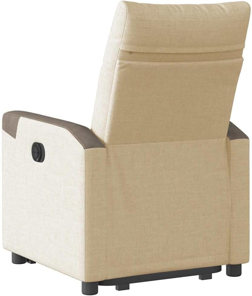 Relaxstoel met opstahulp, crème, stof, tv-stoel met ligfunctie, enkele ligstoel, relaxstoel voor woonkamer, slaapkamer, handmatig kantelsysteemmA11