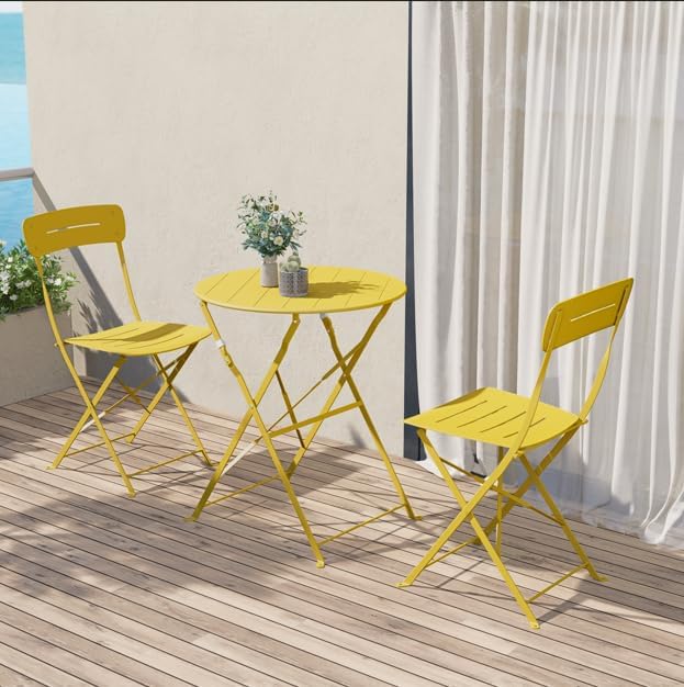 Grand patio Bistrotafel met 2 stoelen, balkonmeubelset, 3-delig, terrasmeubels, weerbestendig, bistroset, balkon, tuin, meubelset voor klein balkon (geel)