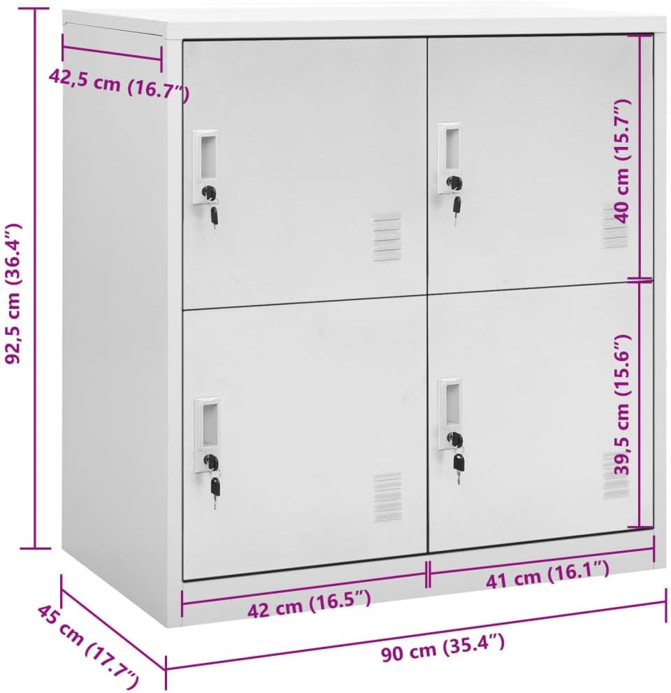 Steel Locker Cabinet Light Grey 90x45x92.5cm Metal Office Storage Cabinet - QUORE