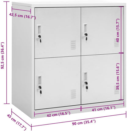 Steel Locker Cabinet Light Grey 90x45x92.5cm Metal Office Storage Cabinet - QUORE