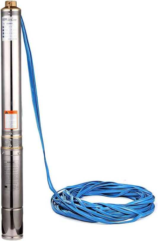 Roestvrijstalen Diepbronpomp – Dompelpomp – Tuinpomp – Fonteinpomp – Waterpomp – Compact 7,5 cm Diameter – Krachtige 550 W Motor