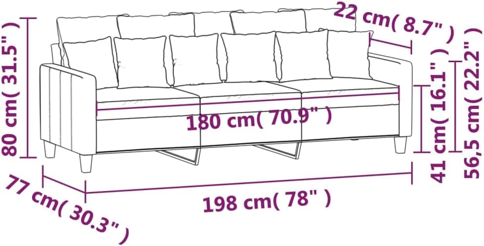Gecheer 3 Seater Sofa Lounge Sofa with Armrests, Club Bench, Guest Bed, Sofa Bed, Living Room Bed, Sofa Bed, 198 x 77 x 80 cm (W x D x H), Metal Frame, Three Seater, Wine Red - QUORE