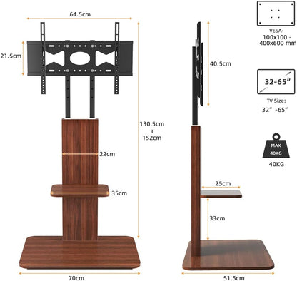 unho Tv-standaard van hout, in hoogte verstelbaar, televisiehouder met plank, universeel voor 32"-65", VESA 600x400mm, tot max. 40kg