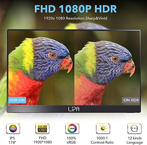 Lipa HDR-60 portable monitor Full HD 17.3" / 144Hz/Portable screen/HDMI/2x USB C/With case and kickstand/Also for consoles/Easy to carry / 1920 x 1080 pixels/Dual Speakers - QUORE