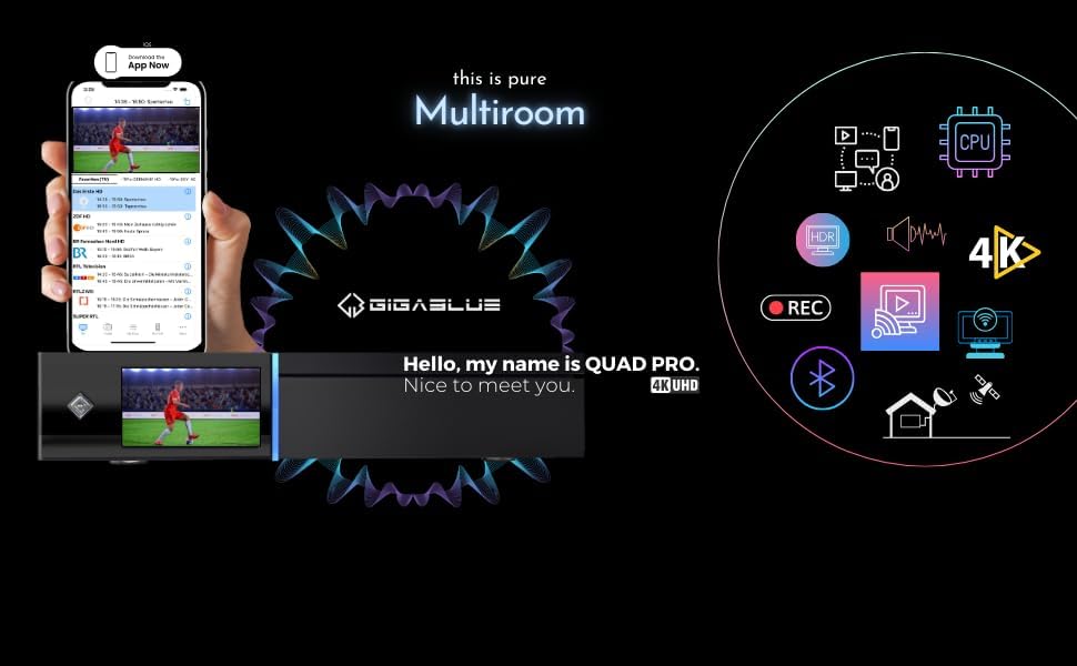 GigaBlue UHD Quad 4K Pro – PVR-ontvanger met HBB-TV, Bluetooth 5.4, 2 x FBC DVB-S2 tuner, Gigabit LAN (zonder HDD)
