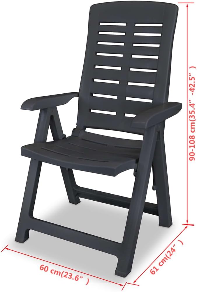 Tuinstoel – Tuinstoelen – Buitenstoel – Relaxstoel – Verstelbare Rugleuning – Weerbestendig Kunststof – Set van 2 – Antraciet – Inklapbaar – 60x61x108 cm