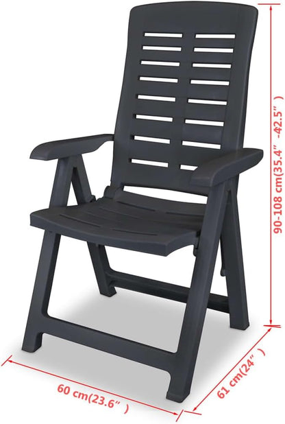 Tuinstoel – Tuinstoelen – Buitenstoel – Relaxstoel – Verstelbare Rugleuning – Weerbestendig Kunststof – Set van 2 – Antraciet – Inklapbaar – 60x61x108 cm