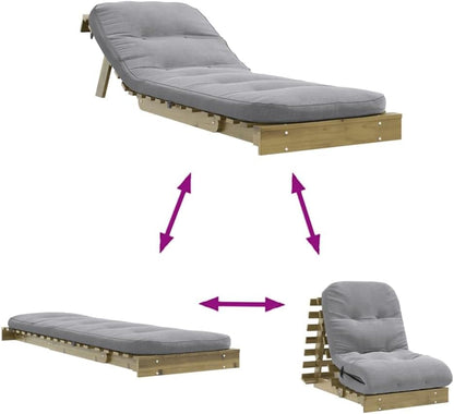 Futon Sofa Bed with Mattress 70 x 206 x 11 cm Pine Wood Impregnated for Bedroom and Living Room - QUORE