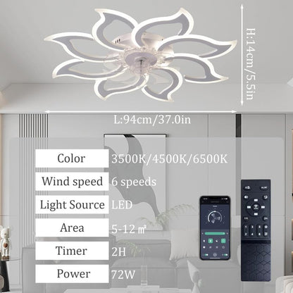 Grote verstelbare led-plafondventilator met modern omkeerbaar licht en stille afstandsbediening, 6 snelheden, wit
