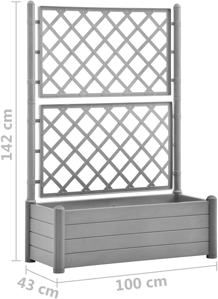 Planter with trellis planter flower pot outdoor for terrace terrace 100x43x142cm PP stone grey - QUORE