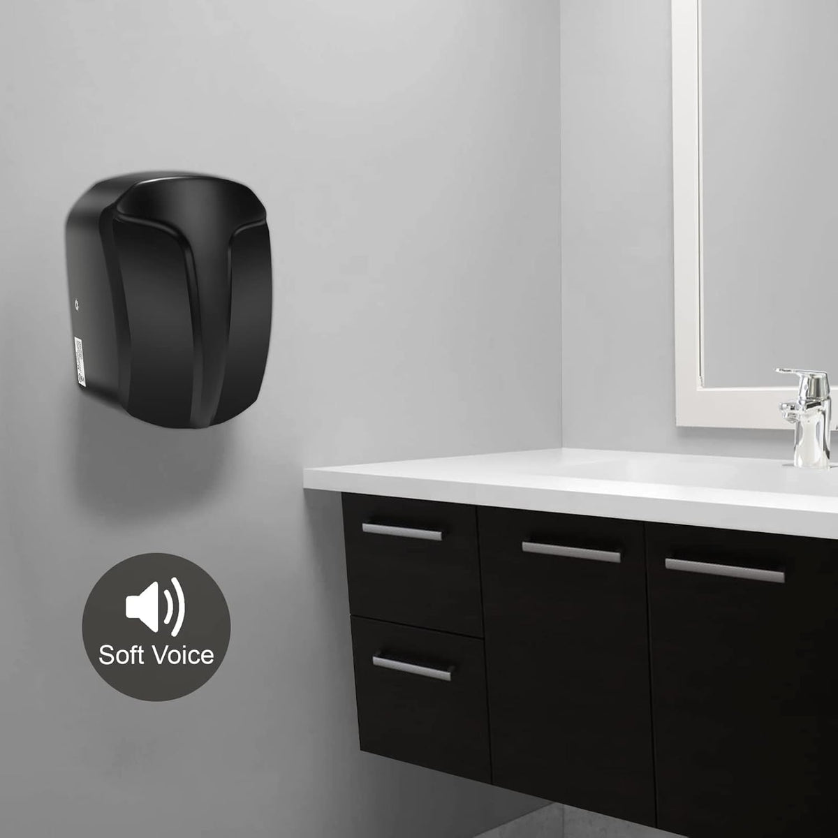 QL Elektrische Handdroger Automatische 1150W,Roestvrij Staal met HEPA-filter voor Badkamer, Commercieel,Zwart