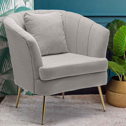 BAKAJI Fauteuil Relax stoel bekleding van stof structuur hout en metalen poten kleur goud gewatteerd, modern design, gewatteerd, grote rugleuning, afmetingen 80 x 70 x 80 cm (grijs)