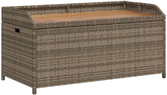 vidaXL Storage bench 100x50x52 cm poly rattan and acacia wood grey, garden bench, outdoor sofa, balcony bench, garden furniture, garden bench, garden bench, bench garden