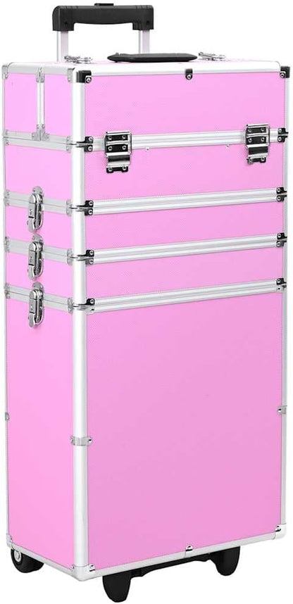 vidaXL Make-Up Trolley Aluminium Roze Koffer Opmaaktrolley Cosmeticatrolley
