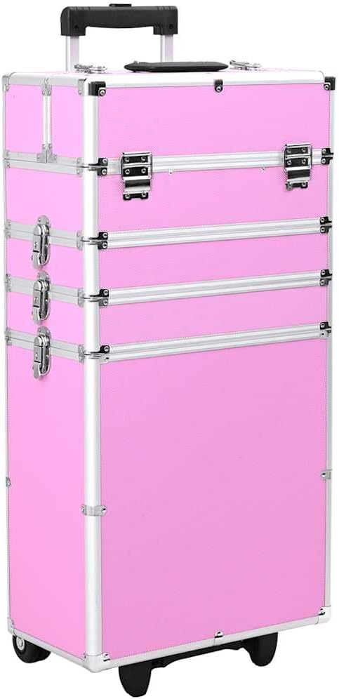 vidaXL Make-Up Trolley Aluminium Roze Koffer Opmaaktrolley Cosmeticatrolley