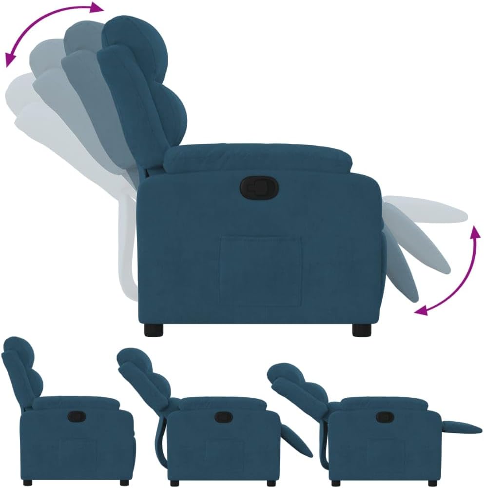 Relaxstoel – Fauteuil – TV-Stoel – Ligstoel – Loungestoel – Blauw Fluweel – Handmatig Kantelsysteem – Verstelbare Rugleuning tot 135°