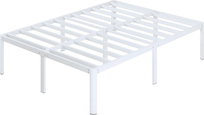 Metalen Bed 150x200 cm met Ronde Hoekpoten, Hoogte 46cm, Bedframe 150x200 met Lattenbodem Van Metaal, Veel Opbergruimte, Geluidsvrij, Eenvoudige Montage, Wit