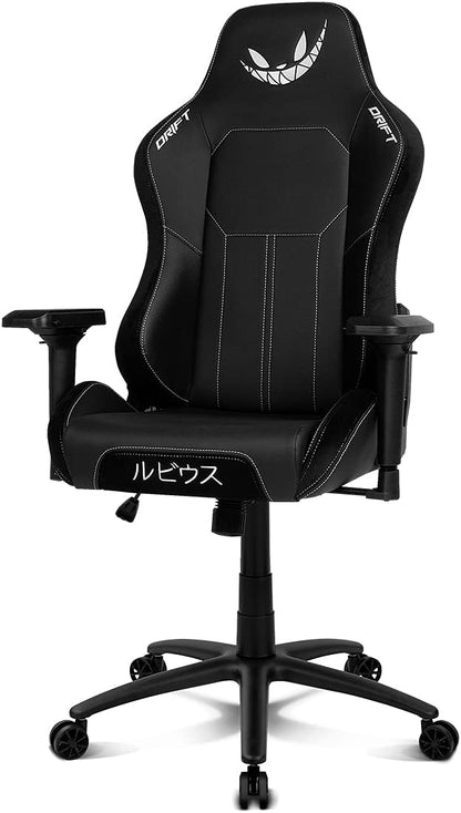 DRIFT GAMING Chair „elRubius” -DR250RU - Officiële elRubius gamingstoel, vlindermechanisme, liggende rug, kunstleer, suède afwerking, 4D-armleuningen, nek- en lendenkussen,74.5 x 129-138 x 56 cm (W x H x D) Zwart/Wit,Zwart/Wit