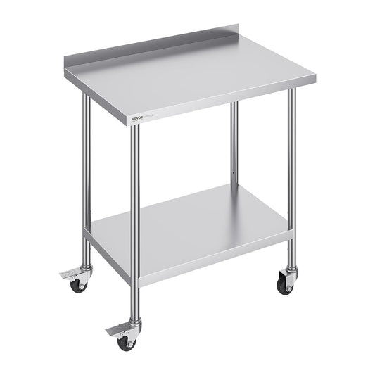 VEVOR Commerciële voedselwielen, 24 x 36 x 40 cm, zware werktafel, metalen werktafel met verstelbare hoogte voor restaurant, huis en hotel, zilver, 61 x 90 x 100 cm