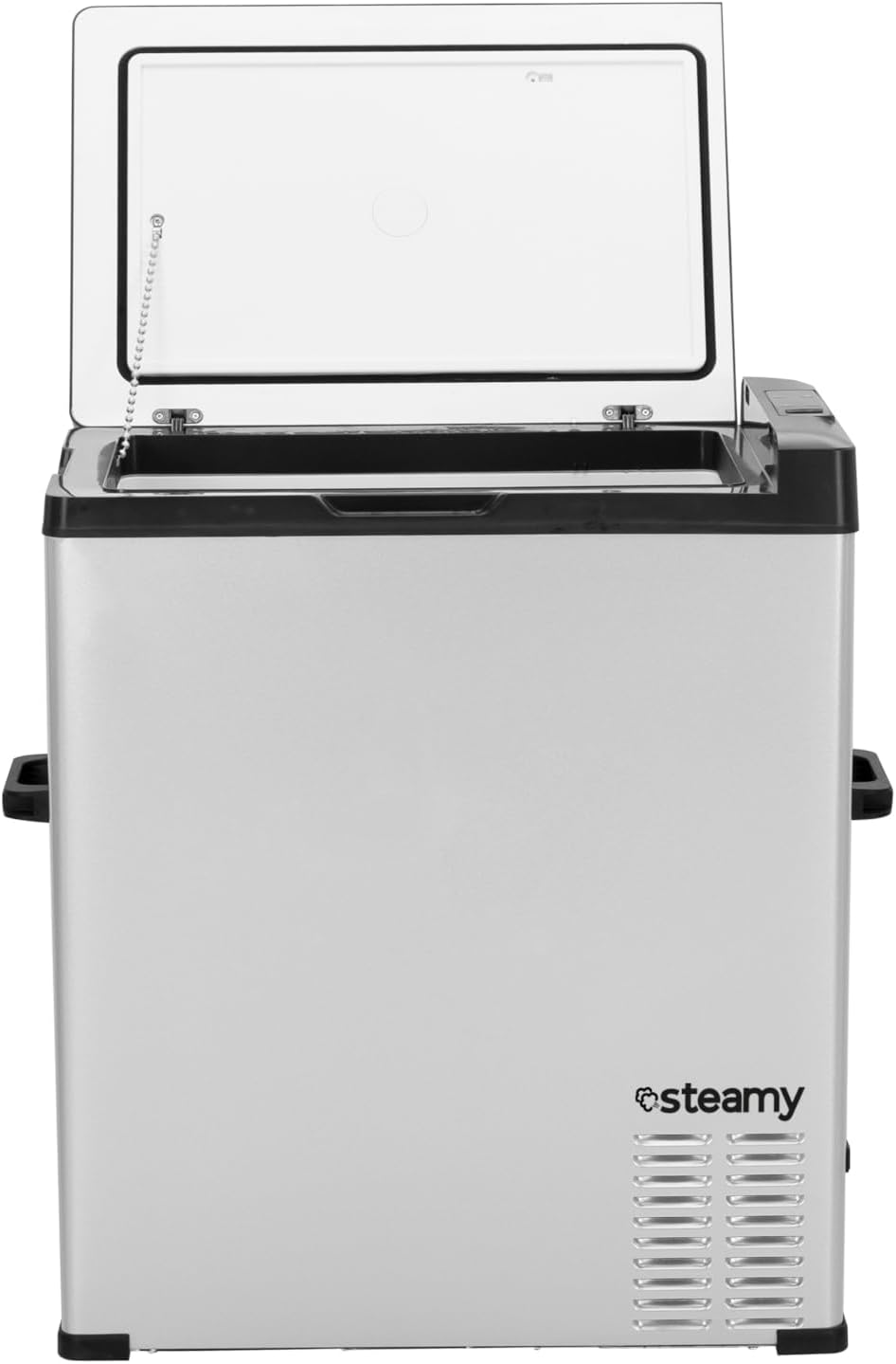 Steamy-E Single Zone 75, Elektrische Compressor Koelbox, 64 Liter, Zilver, 12V/230V, voor vriezen en koelen van -20 tot +20, ideaal voor op de camping