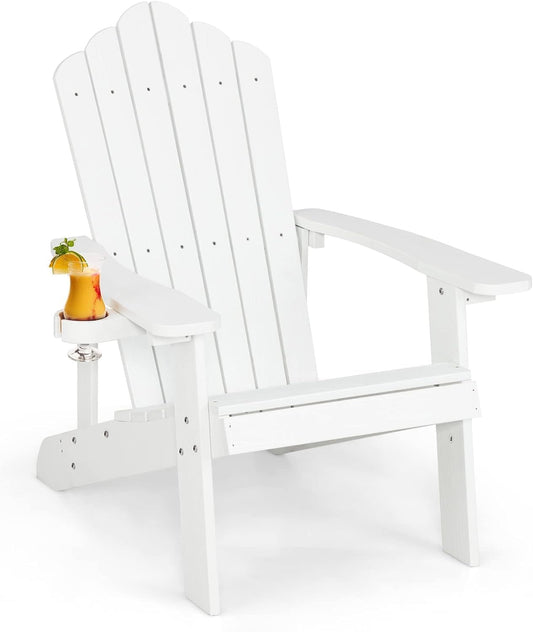 FANTASK Adirondack stoel met bekerhouder, weerbestendige tuinstoel, tuinstoel van kunststof