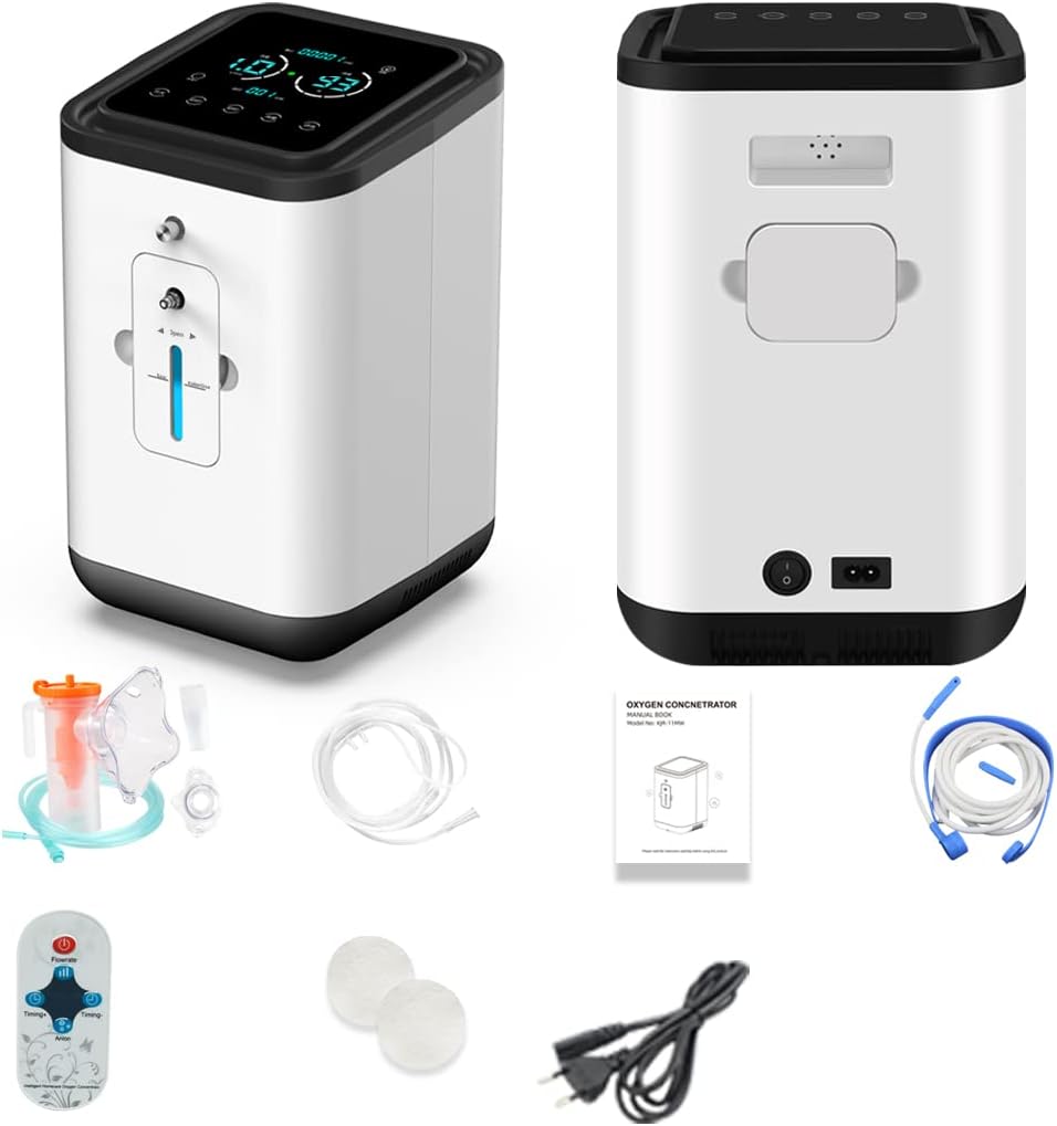 Zuurstofconcentrator, zuurstofmachine voor thuis, 93% zeer zuivere zuurstofconcentrator voor thuis, 1-7 l/min instelbaar, 45 dB geluidsarm, met verstuivingsfunctie