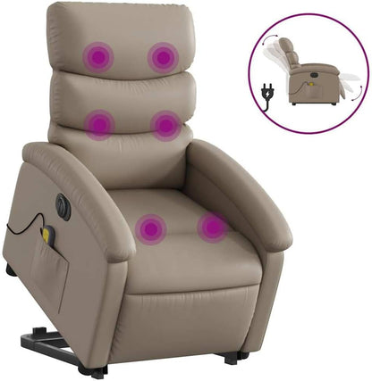 Massagestoel – Relaxfauteuil – Sta-Op Stoel – Elektrische Ligstoel – Massagefauteuil – Kunstleer Cappuccino – 6-Punts Vibratiemassage – Elektrisch Verstelbare Rugleuning en Voetensteun